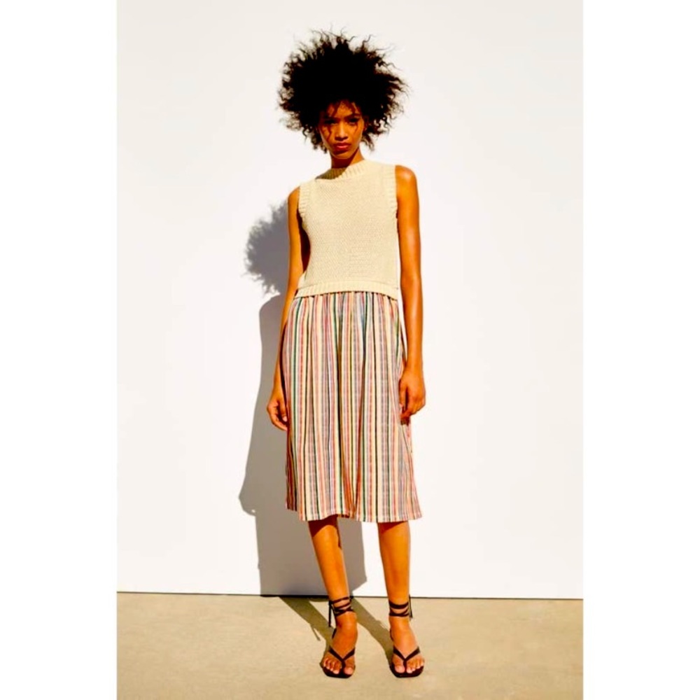Zara contrasting sweater striped skirt midi sleeveless dress size Small